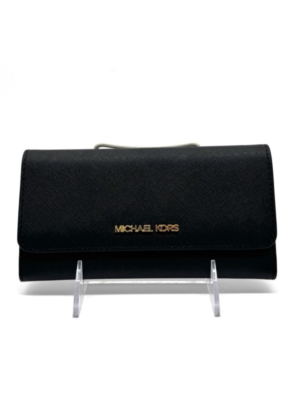 Michael Kors Large Trifold Wallet Black/Gold - Picture 2 of 10